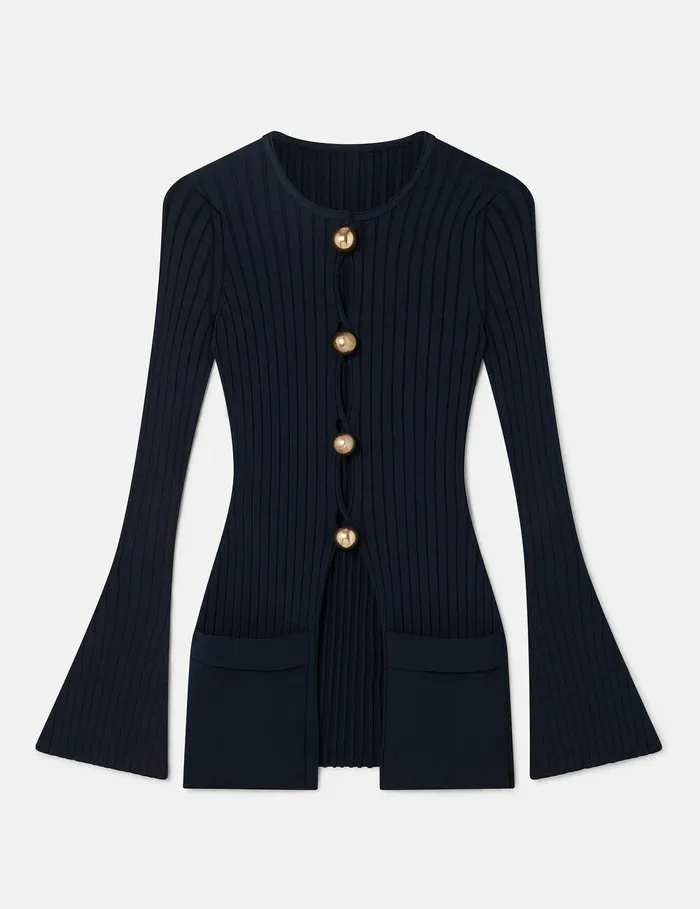 Stella McCartney Knitwear Women Ribbed Long Sleeve Cardigan Deep Navy