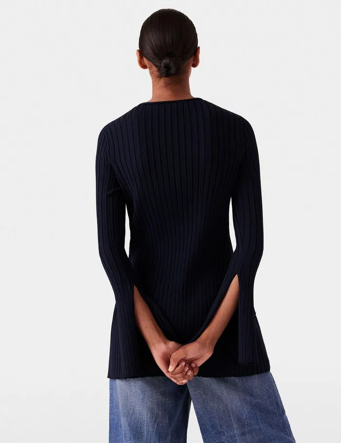 Stella McCartney Knitwear Women Ribbed Long Sleeve Cardigan Deep Navy