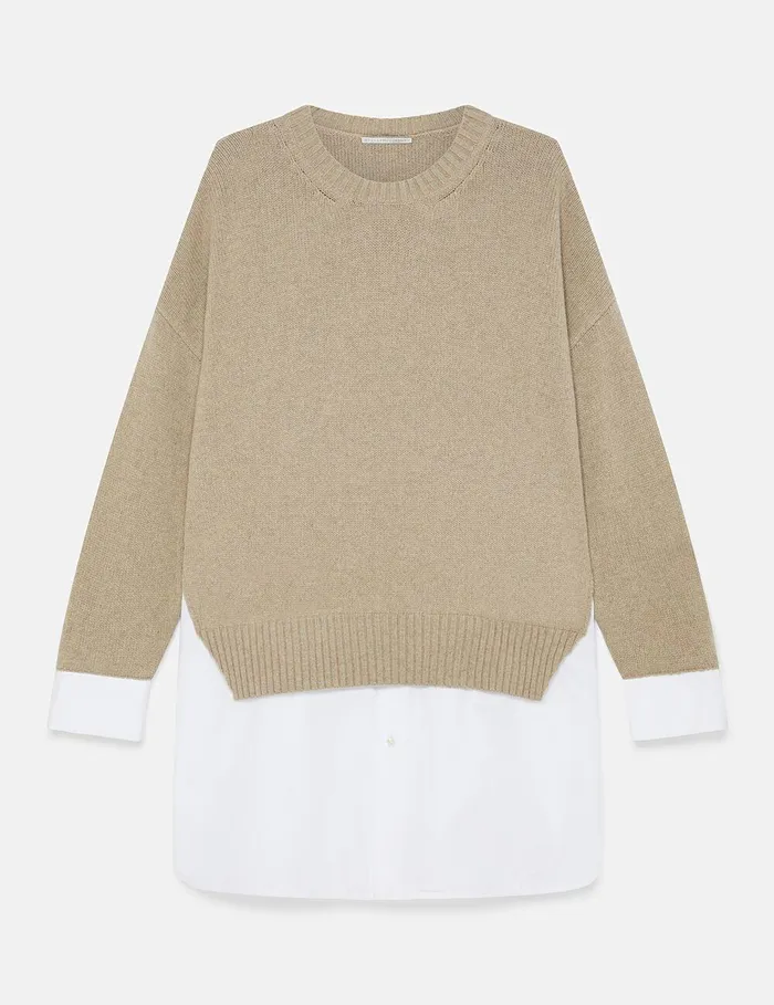 Stella McCartney Knitwear Women Shirting Details Long Sleeve Sweater Sandy Beige