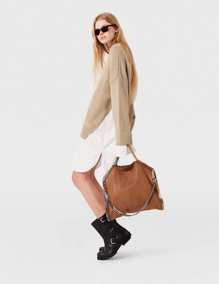 Stella McCartney Knitwear Women Shirting Details Long Sleeve Sweater Sandy Beige