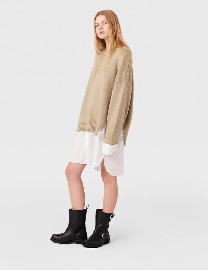 Stella McCartney Knitwear Women Shirting Details Long Sleeve Sweater Sandy Beige