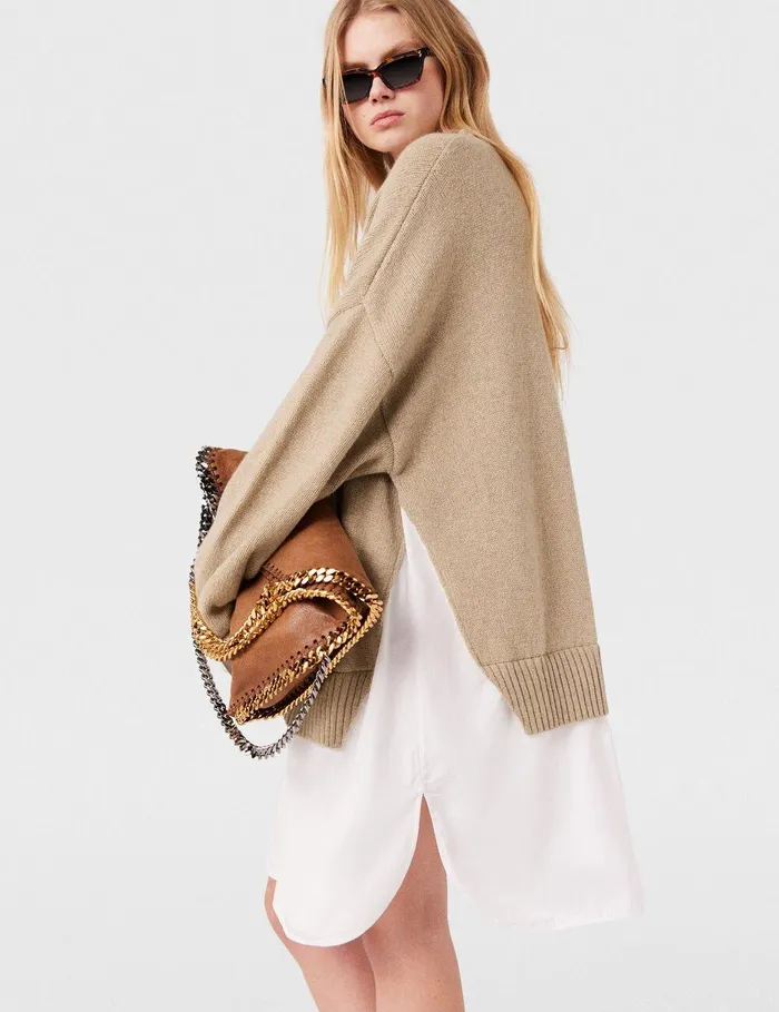 Stella McCartney Knitwear Women Shirting Details Long Sleeve Sweater Sandy Beige