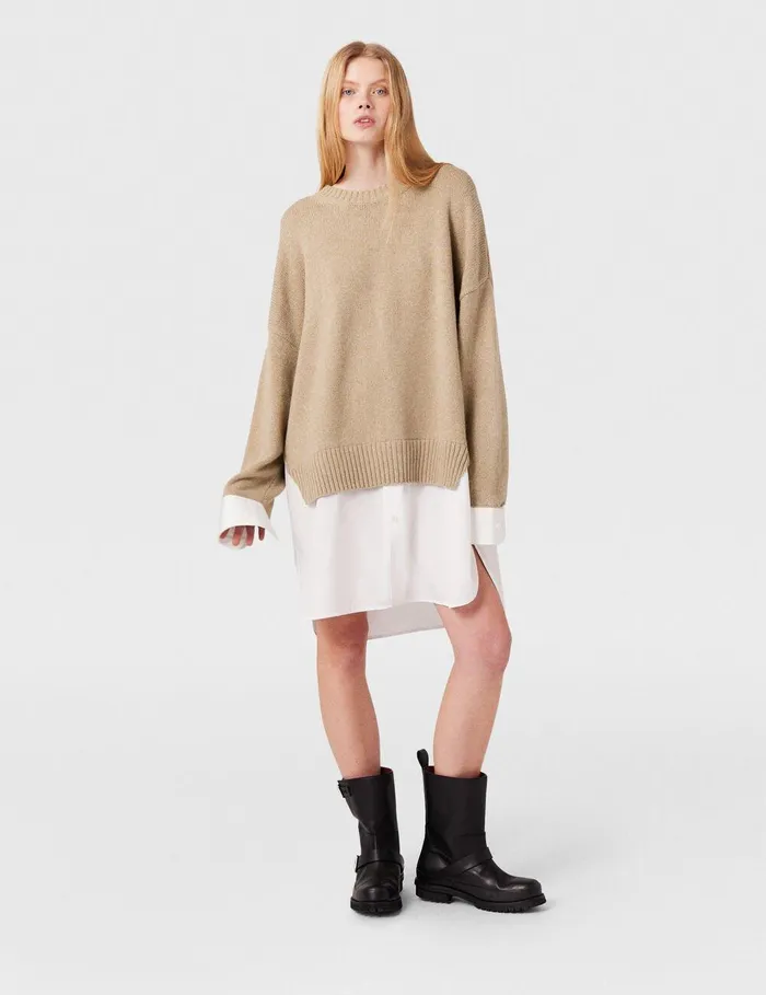 Stella McCartney Knitwear Women Shirting Details Long Sleeve Sweater Sandy Beige