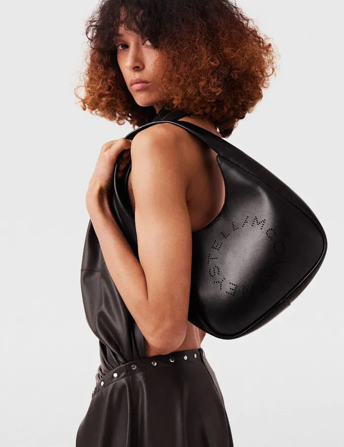 Stella McCartney Mini Bags And Clutches Women Logo Slouchy Hobo Tote Bag Pitch Black Stella McCartney Mini Bags And Clutches Women Logo Slouchy Hobo Tote Bag Pitch Black