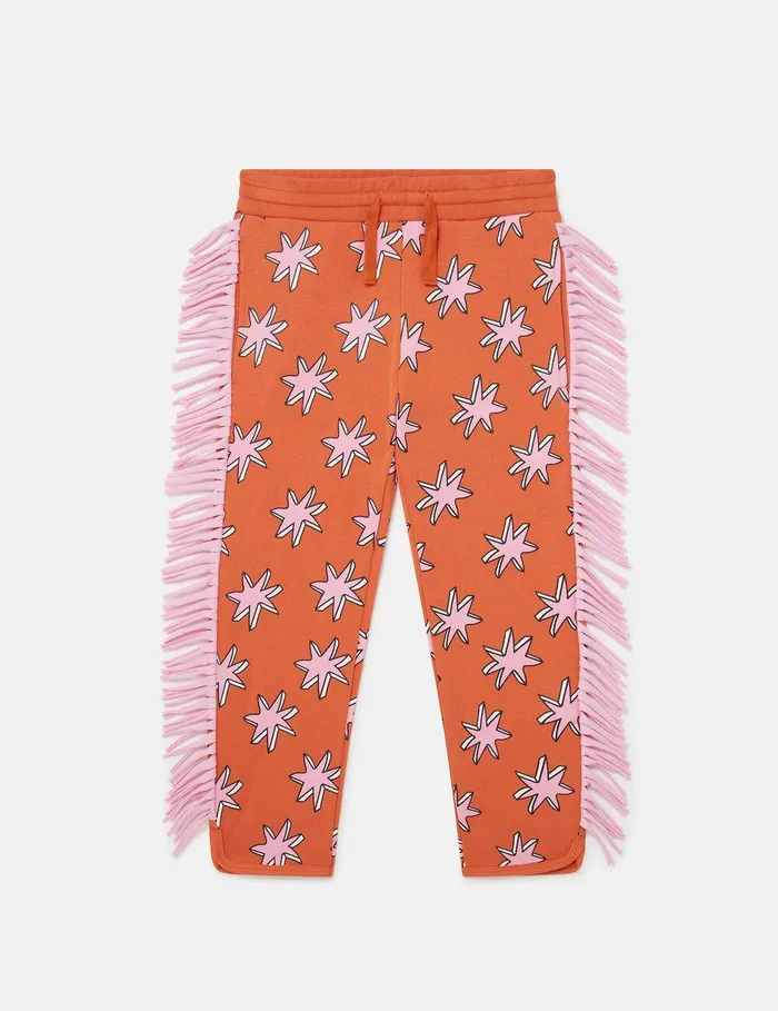 Stella McCartney Pants and Shorts Kids Bright Stars Fringe Sweatpants Multicolor Orange