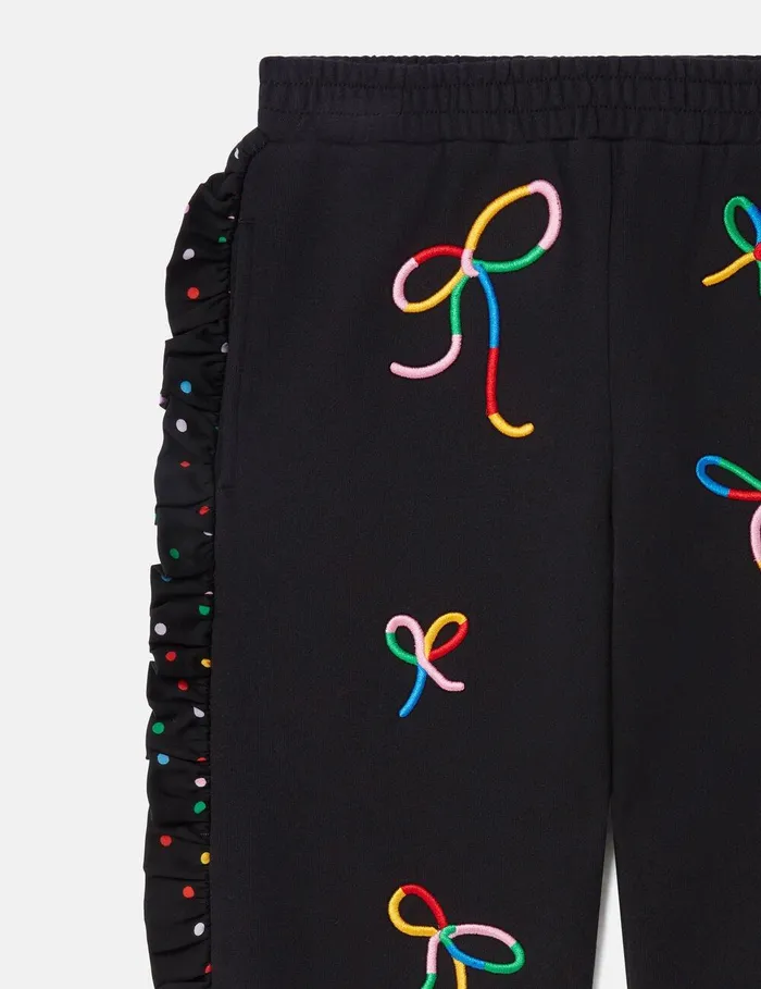Stella McCartney Pants and Shorts Kids Ribbon Print Frilled Joggers Multicolour Stella McCartney Pants and Shorts Kids Ribbon Print Frilled Joggers Multicolour