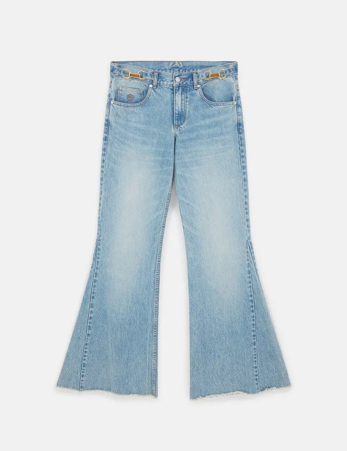 Stella McCartney Pants And Shorts Women ClaspEmbellished LowRise Flared Jeans Vintage Wash Blue Denim Stella McCartney Pants And Shorts Women ClaspEmbellished LowRise Flared Jeans Vintage Wash Blue Denim