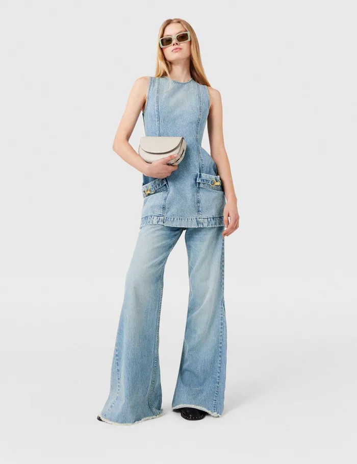 Stella McCartney Pants And Shorts Women ClaspEmbellished LowRise Flared Jeans Vintage Wash Blue Denim Stella McCartney Pants And Shorts Women ClaspEmbellished LowRise Flared Jeans Vintage Wash Blue Denim