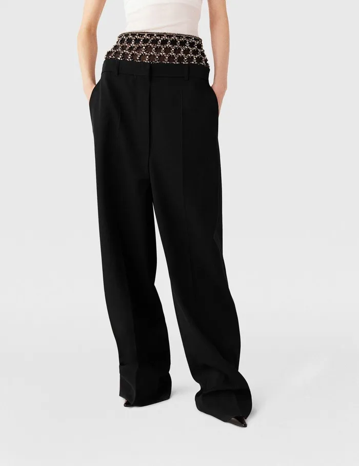 Stella McCartney Pants And Shorts Women Crystal Cage LowRise Pants Pitch Black Stella McCartney Pants And Shorts Women Crystal Cage LowRise Pants Pitch Black
