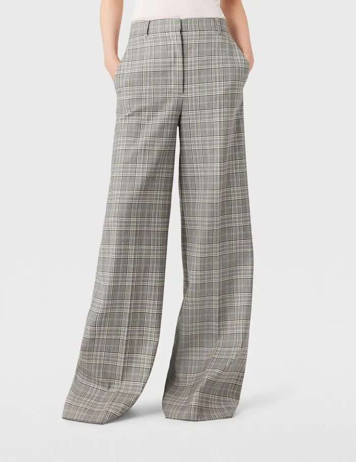 Stella McCartney Pants And Shorts Women HighRise WideLeg Wool Pants Grey And Blue Check Stella McCartney Pants And Shorts Women HighRise WideLeg Wool Pants Grey And Blue Check