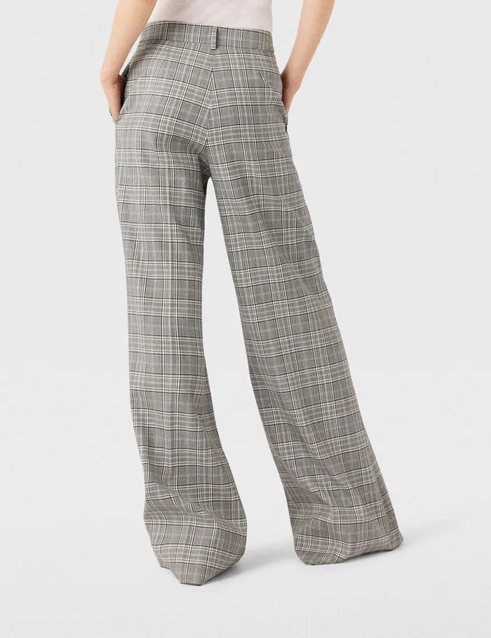 Stella McCartney Pants And Shorts Women HighRise WideLeg Wool Pants Grey And Blue Check Stella McCartney Pants And Shorts Women HighRise WideLeg Wool Pants Grey And Blue Check