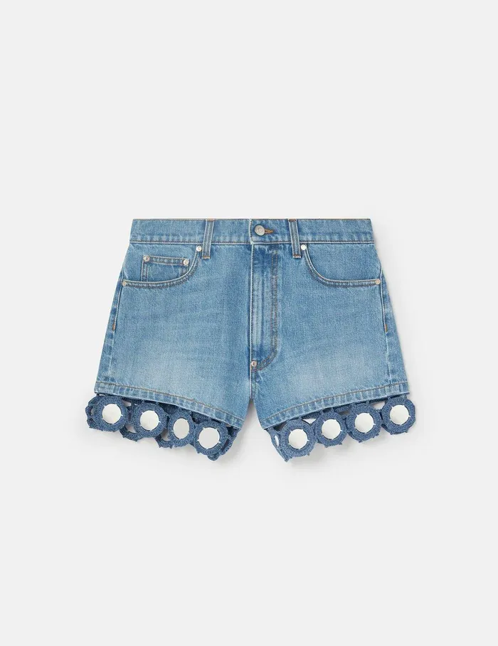 Stella McCartney Pants And Shorts Women Mirror Crochet HighRise Shorts Light Blue Vintage Denim Stella McCartney Pants And Shorts Women Mirror Crochet HighRise Shorts Light Blue Vintage Denim