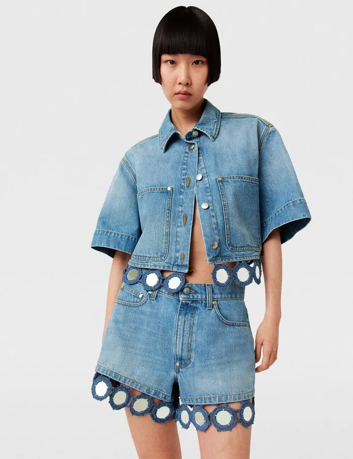 Stella McCartney Pants And Shorts Women Mirror Crochet HighRise Shorts Light Blue Vintage Denim