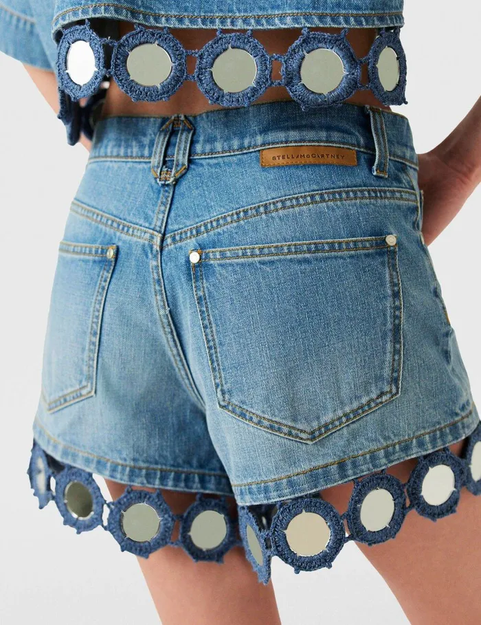 Stella McCartney Pants And Shorts Women Mirror Crochet HighRise Shorts Light Blue Vintage Denim