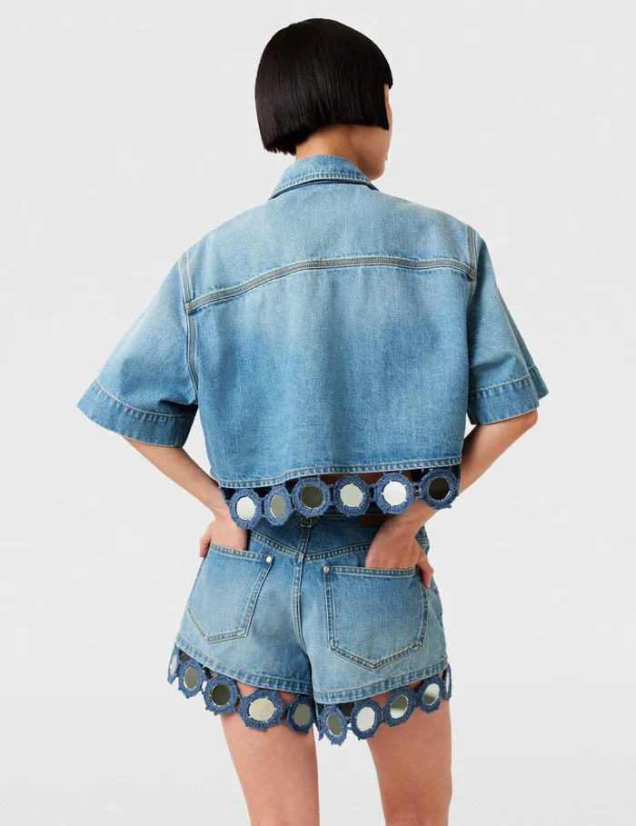 Stella McCartney Pants And Shorts Women Mirror Crochet HighRise Shorts Light Blue Vintage Denim