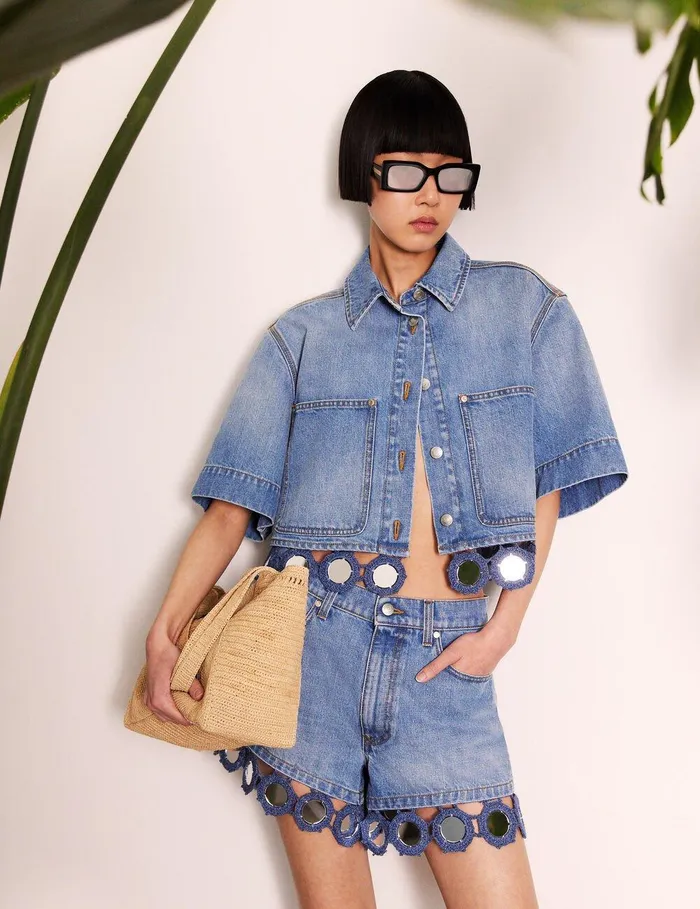 Stella McCartney Pants And Shorts Women Mirror Crochet HighRise Shorts Light Blue Vintage Denim