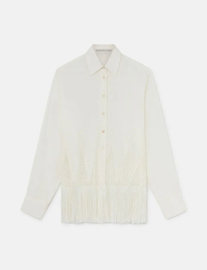 Stella McCartney Shirts And Tops Women OpenKnit Fringe Shirt Cream