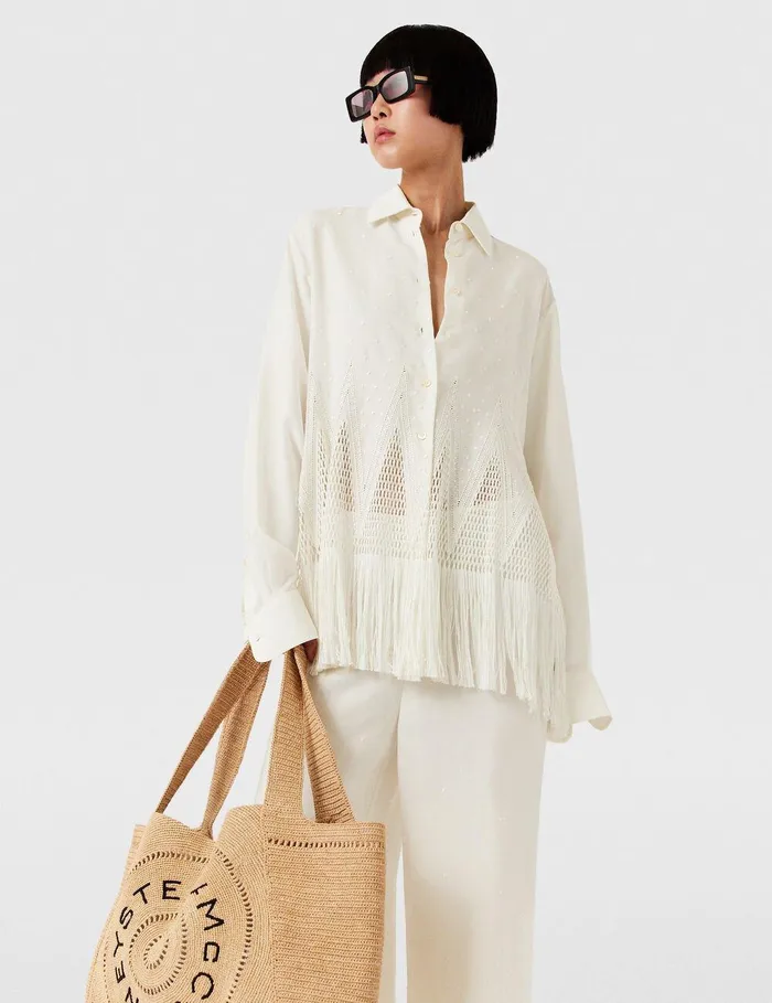 Stella McCartney Shirts And Tops Women OpenKnit Fringe Shirt Cream