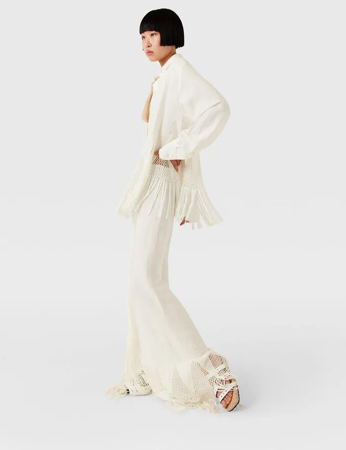 Stella McCartney Shirts And Tops Women OpenKnit Fringe Shirt Cream