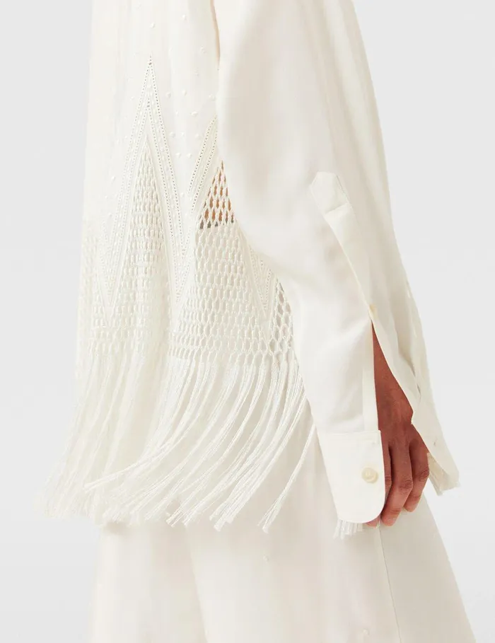 Stella McCartney Shirts And Tops Women OpenKnit Fringe Shirt Cream