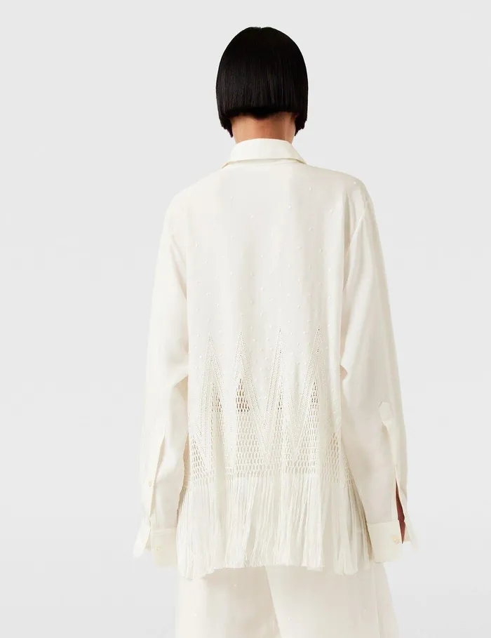 Stella McCartney Shirts And Tops Women OpenKnit Fringe Shirt Cream