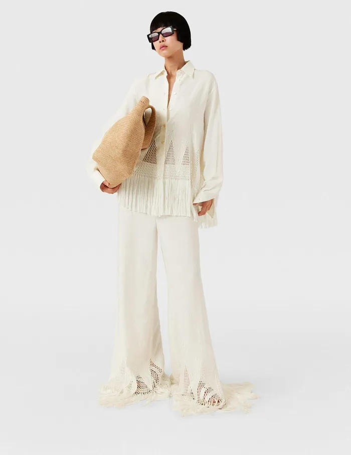 Stella McCartney Shirts And Tops Women OpenKnit Fringe Shirt Cream
