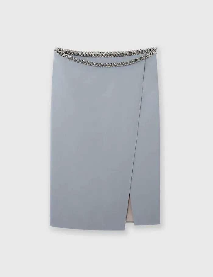Stella McCartney Skirts Women Falabella Chain Wool Midi Skirt Mist