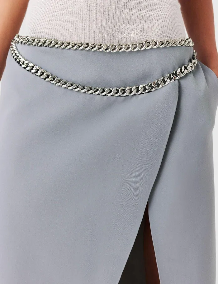 Stella McCartney Skirts Women Falabella Chain Wool Midi Skirt Mist Stella McCartney Skirts Women Falabella Chain Wool Midi Skirt Mist