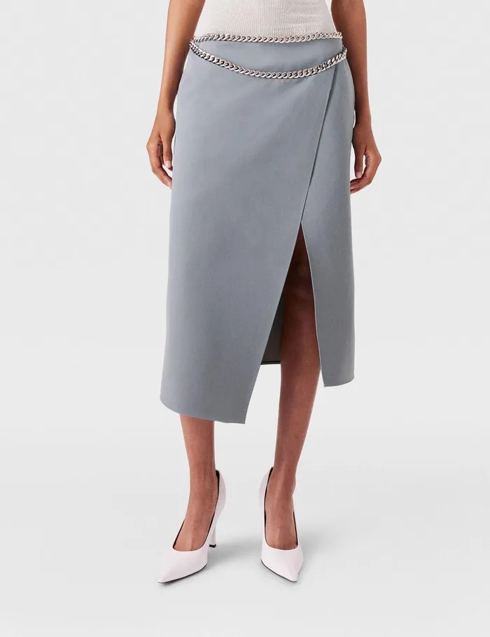 Stella McCartney Skirts Women Falabella Chain Wool Midi Skirt Mist Stella McCartney Skirts Women Falabella Chain Wool Midi Skirt Mist