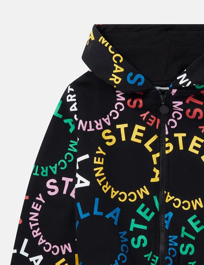 Stella McCartney Sweaters and Cardigans Kids Circular Logo Cropped Hoodie Black Multicolour Stella McCartney Sweaters and Cardigans Kids Circular Logo Cropped Hoodie Black Multicolour