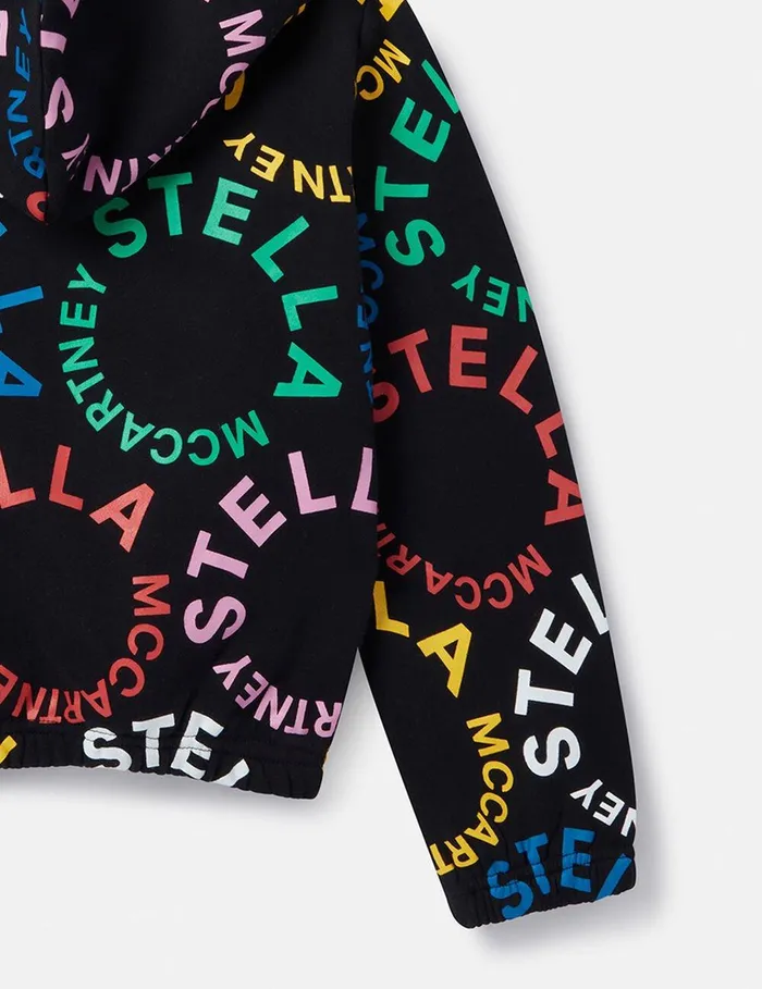Stella McCartney Sweaters and Cardigans Kids Circular Logo Cropped Hoodie Black Multicolour Stella McCartney Sweaters and Cardigans Kids Circular Logo Cropped Hoodie Black Multicolour
