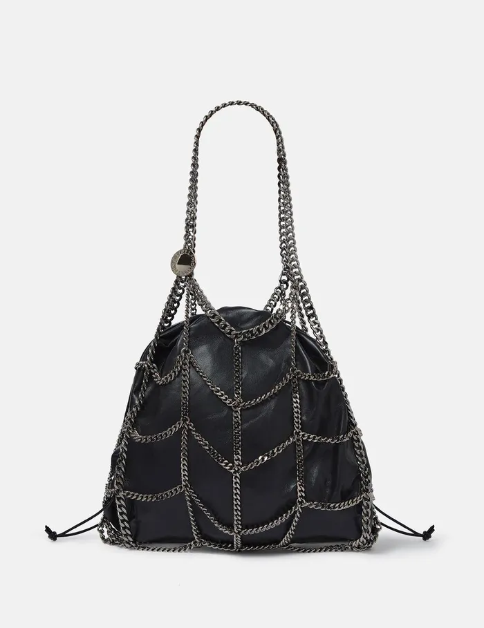 Stella McCartney TopHandle Bags Women Falabella Chain Cage Tote Bag Pitch Black Stella McCartney TopHandle Bags Women Falabella Chain Cage Tote Bag Pitch Black