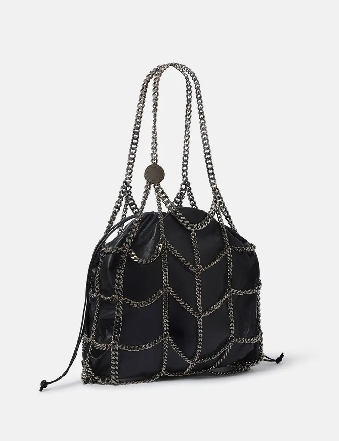 Stella McCartney TopHandle Bags Women Falabella Chain Cage Tote Bag Pitch Black Stella McCartney TopHandle Bags Women Falabella Chain Cage Tote Bag Pitch Black