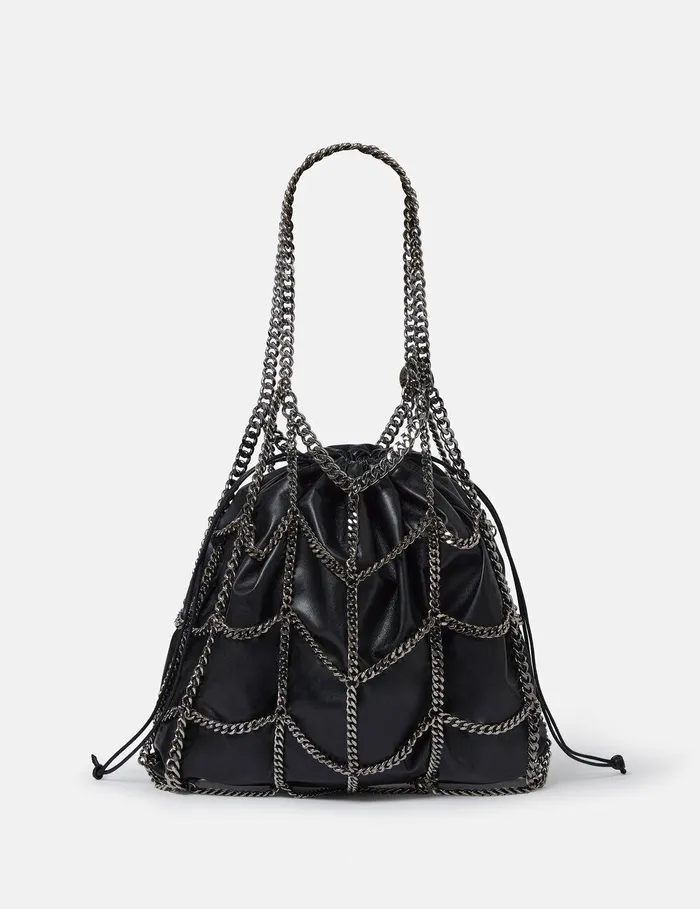 Stella McCartney TopHandle Bags Women Falabella Chain Cage Tote Bag Pitch Black Stella McCartney TopHandle Bags Women Falabella Chain Cage Tote Bag Pitch Black