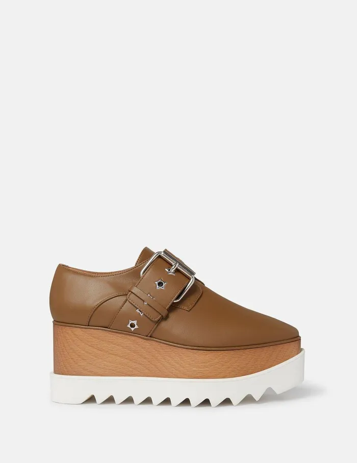 Stella McCartney Wedges Women Elyse StarStudded Buckle Platform Shoes Pecan Brown