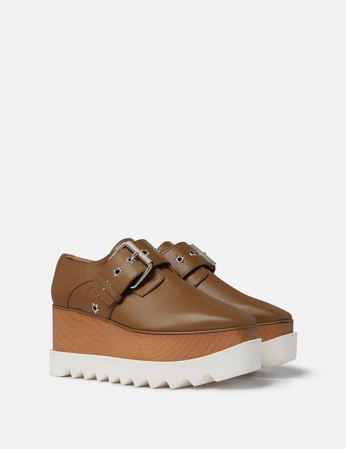 Stella McCartney Wedges Women Elyse StarStudded Buckle Platform Shoes Pecan Brown Stella McCartney Wedges Women Elyse StarStudded Buckle Platform Shoes Pecan Brown