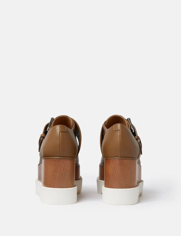 Stella McCartney Wedges Women Elyse StarStudded Buckle Platform Shoes Pecan Brown Stella McCartney Wedges Women Elyse StarStudded Buckle Platform Shoes Pecan Brown