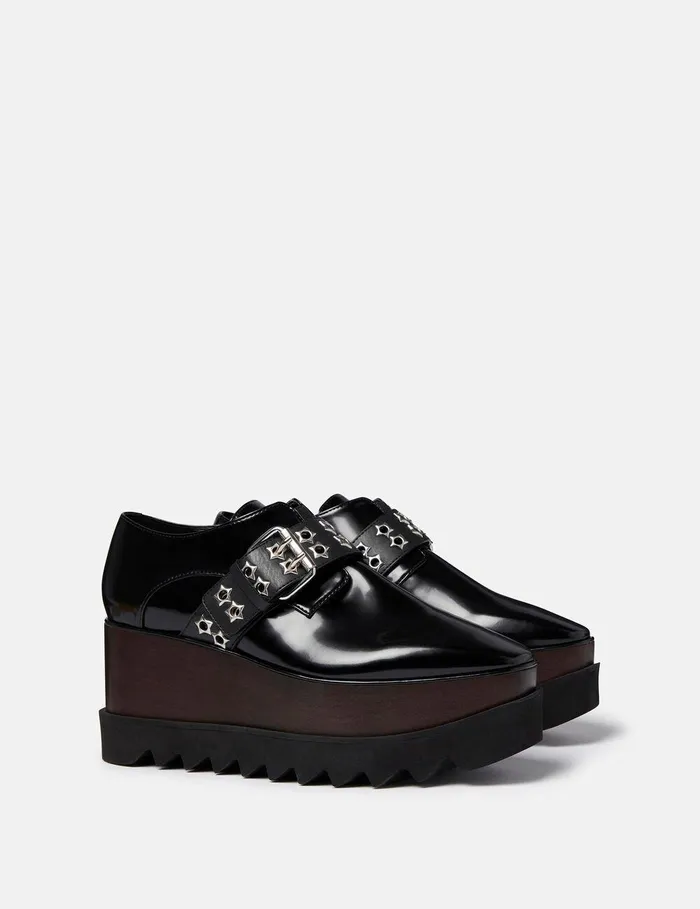 Stella McCartney Wedges Women Elyse Stud Band Platform Shoes Black Stella McCartney Wedges Women Elyse Stud Band Platform Shoes Black