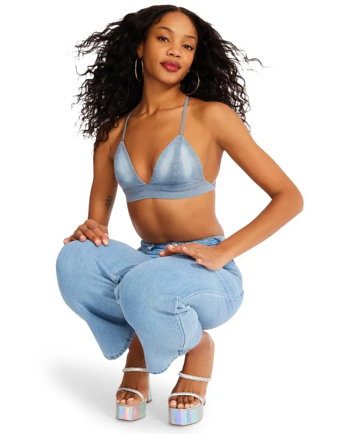 Steve Madden Denim Bralette Denim Fabric Womens Bralettes