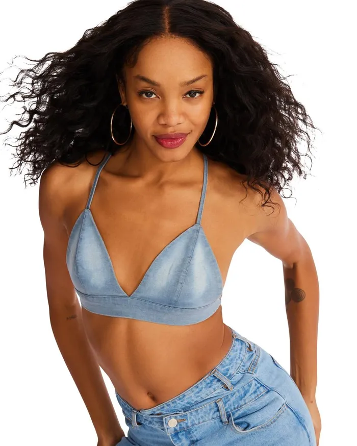 Steve Madden Denim Bralette Denim Fabric Womens Bralettes Steve Madden Denim Bralette Denim Fabric Womens Bralettes