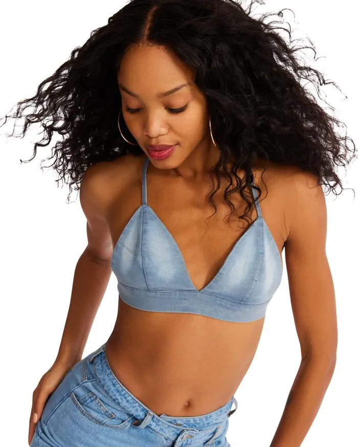 Steve Madden Denim Bralette Denim Fabric Womens Bralettes Steve Madden Denim Bralette Denim Fabric Womens Bralettes