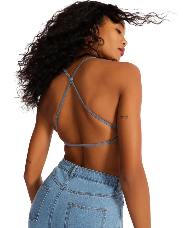 Steve Madden Denim Bralette Denim Fabric Womens Bralettes Steve Madden Denim Bralette Denim Fabric Womens Bralettes