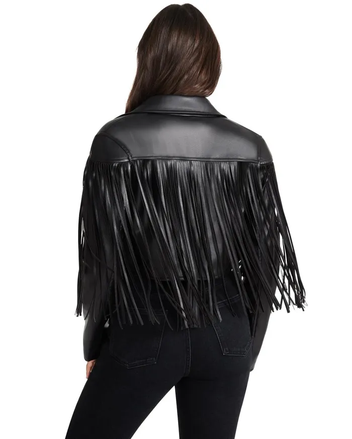 Steve Madden Fringe Faux Leather Jacket Black Womens Jackets and Coats Steve Madden Fringe Faux Leather Jacket Black Womens Jackets and Coats