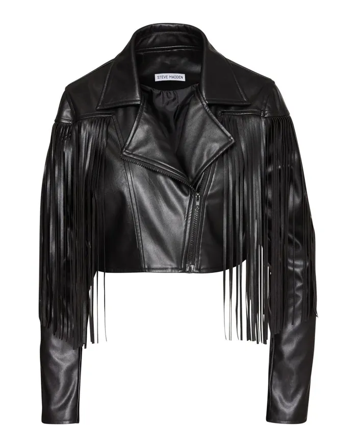 Steve Madden Fringe Faux Leather Jacket Black Womens Jackets and Coats Steve Madden Fringe Faux Leather Jacket Black Womens Jackets and Coats