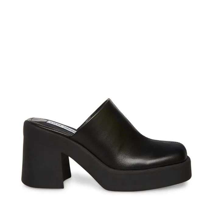 Steve Madden Kam Black Leather Womens Mules