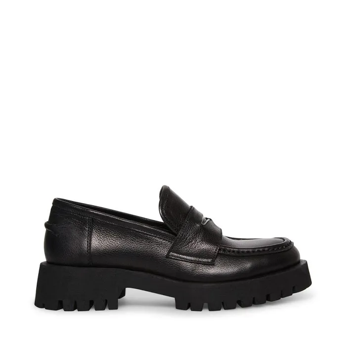 Steve Madden Lawrence Black Leather Womens Loafers
