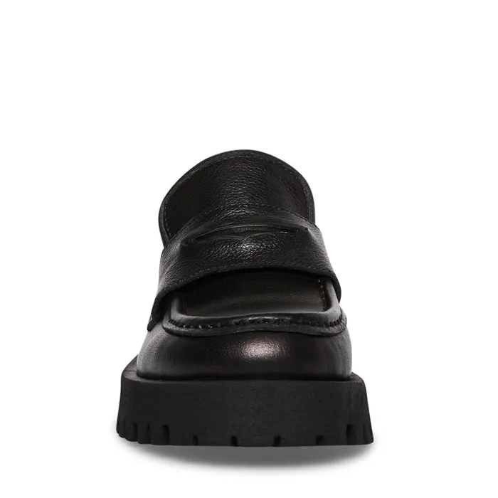 Steve Madden Lawrence Black Leather Womens Loafers