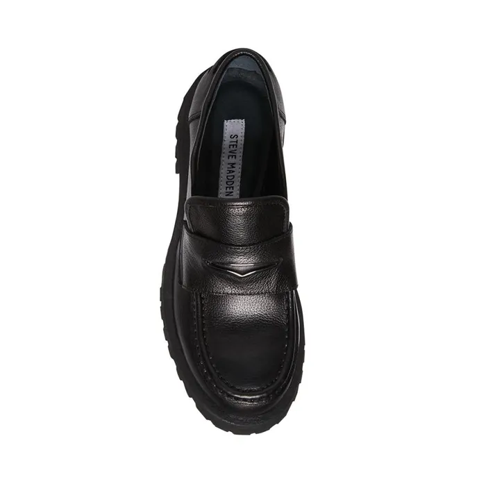 Steve Madden Lawrence Black Leather Womens Loafers