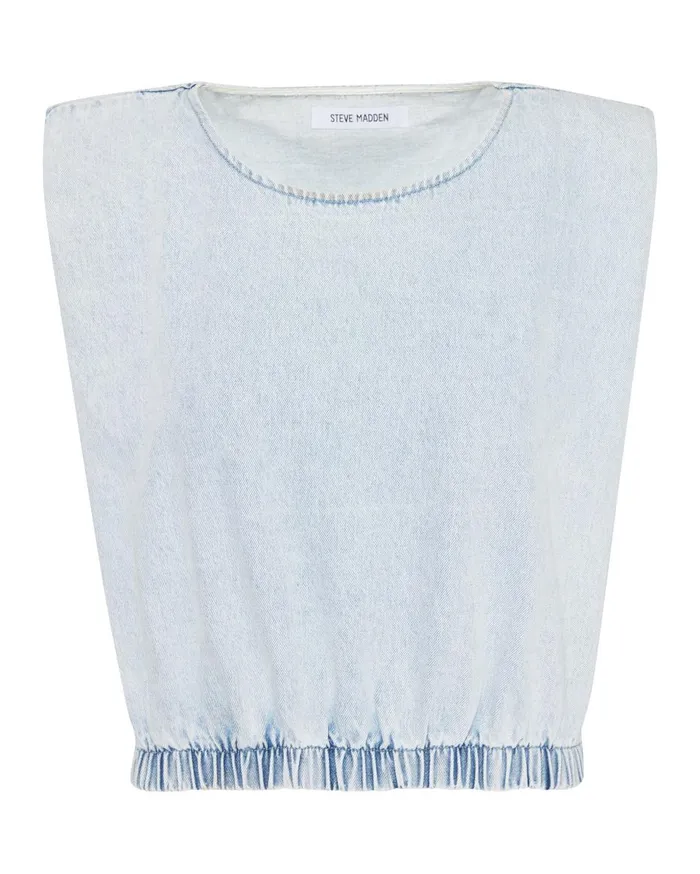 Steve Madden Shoulder Pad Cropped Tank Denim Fabric Womens Tops