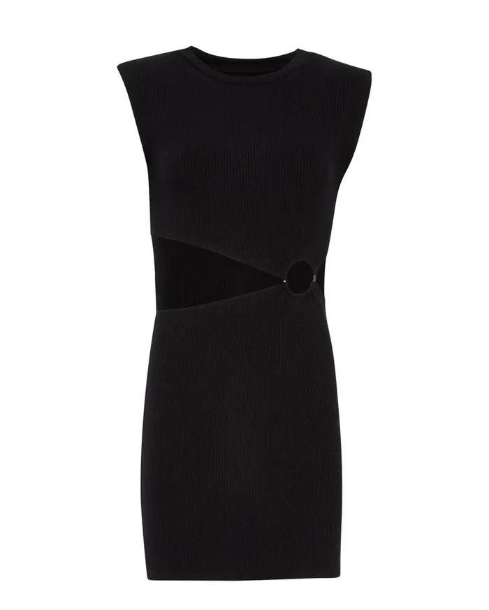 Steve Madden Shoulder Pad Mini Dress Black Womens Dresses